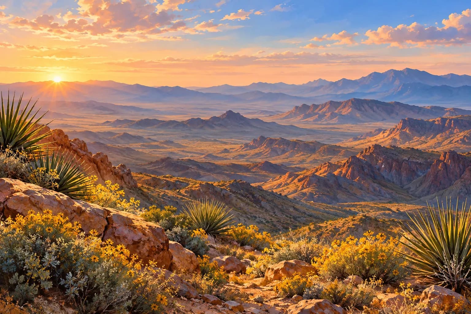 AI-generated desert landscape illustration for the Anthem guide; not an actual community photograph.