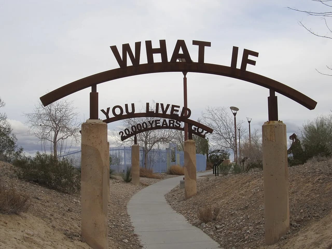 Interpretive walkway with metal lettered arches at Centennial Hills Park