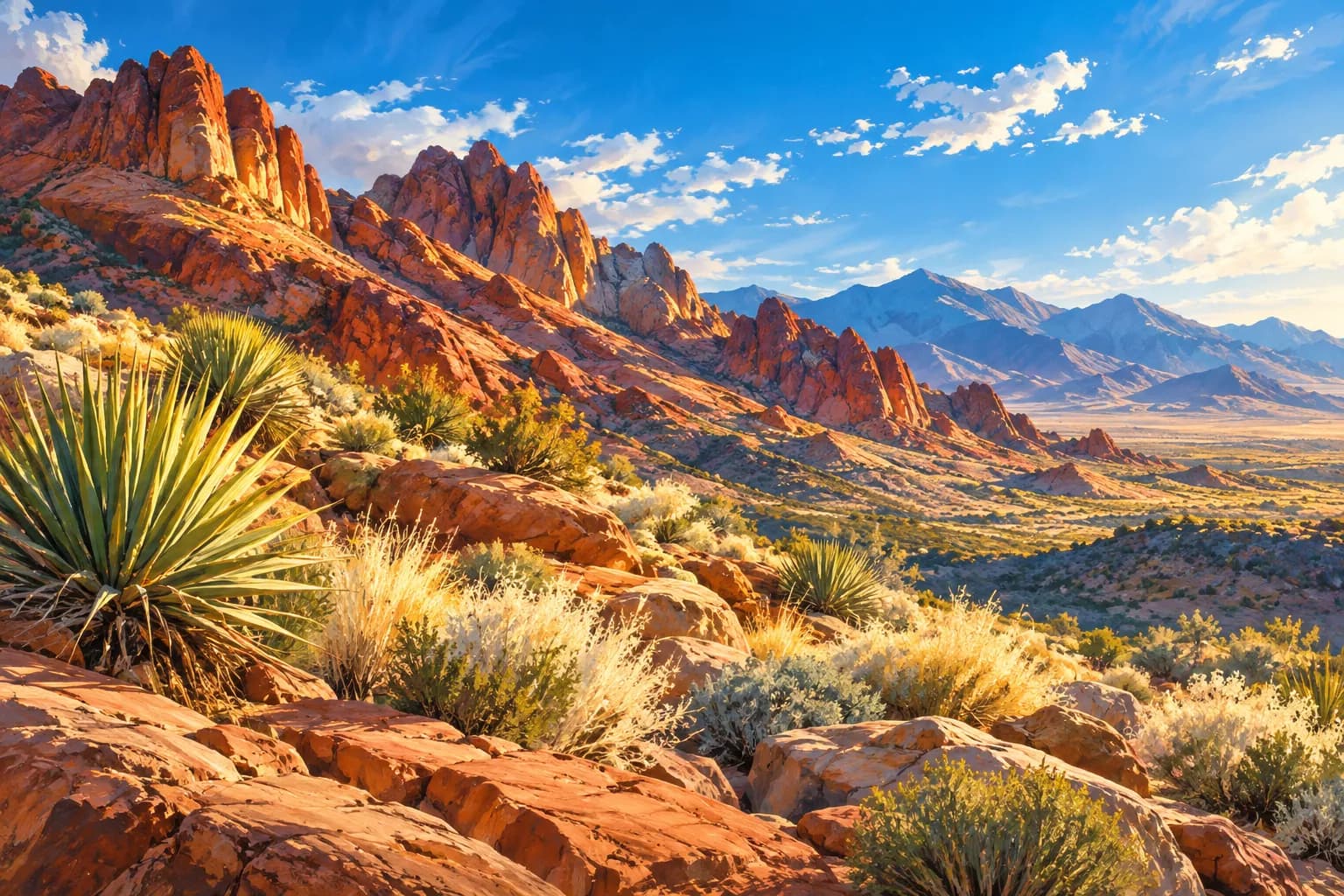 AI-generated desert landscape illustration for the Mountains Edge guide; not an actual community photograph.
