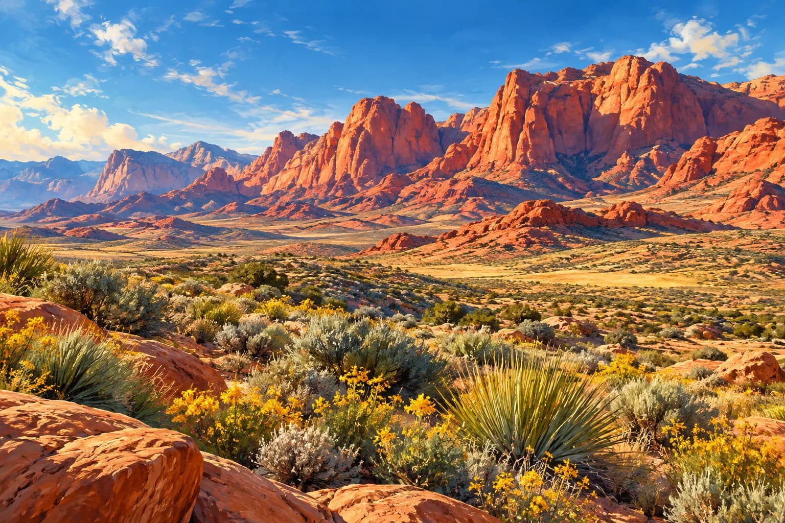 AI-generated desert landscape illustration for the Red Rock Country Club guide; not an actual community photograph.