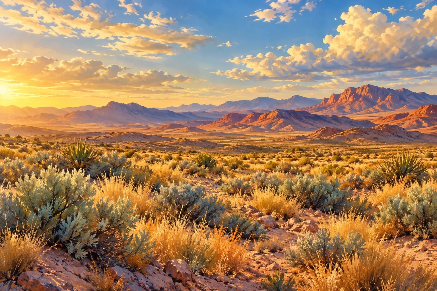 AI-generated desert landscape illustration for the Silverado Ranch guide; not an actual community photograph.