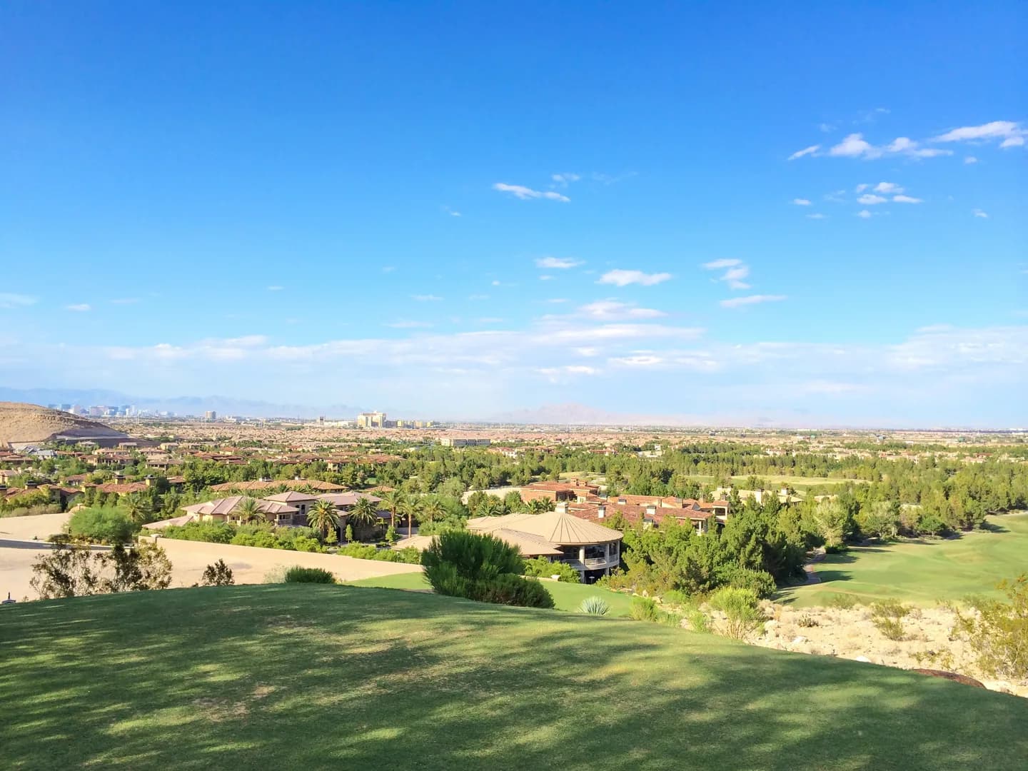 Homes, golf-course landscape and valley view from the foothills of Southern Highlands
