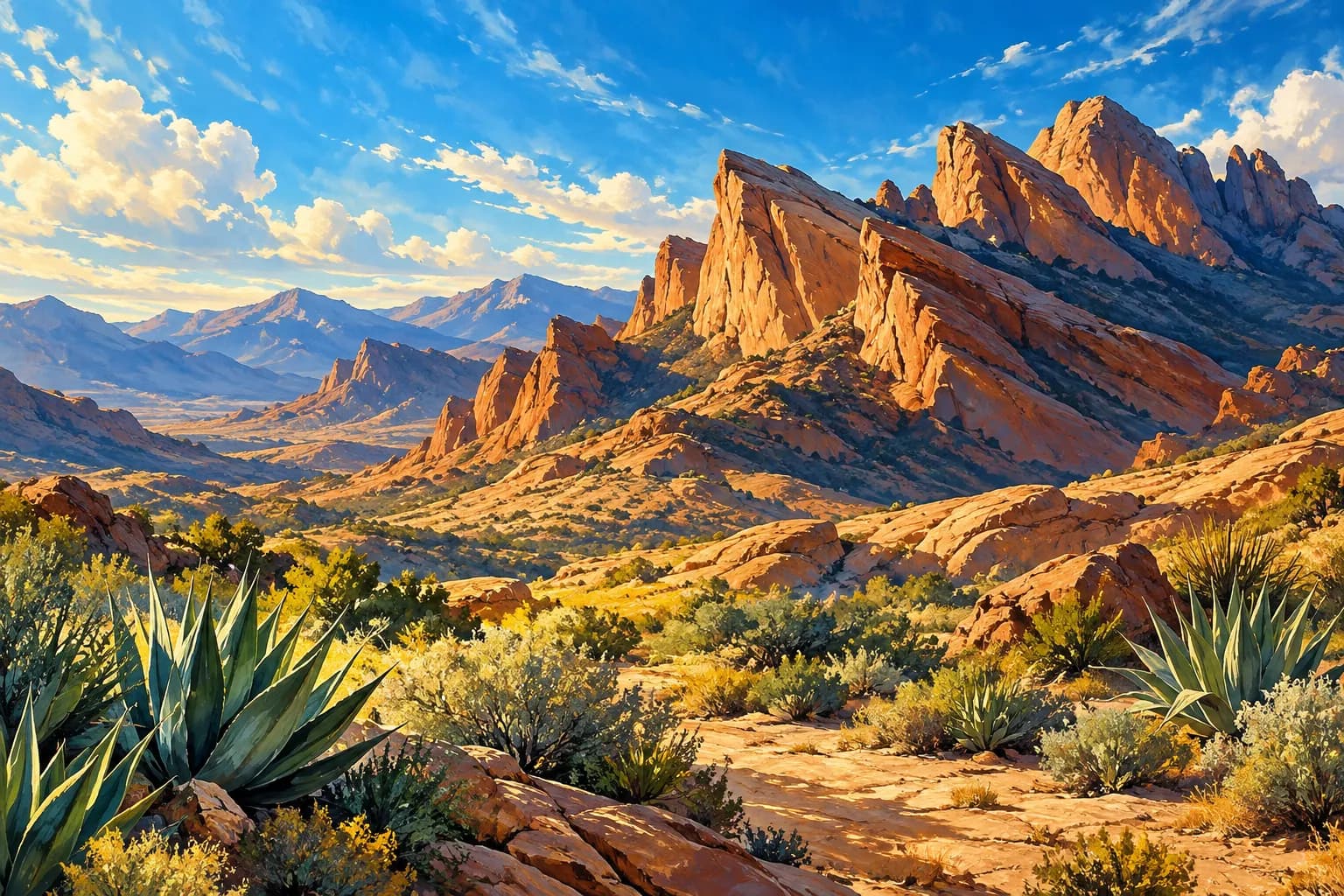 AI-generated desert landscape illustration for the The Ridges guide; not an actual community photograph.